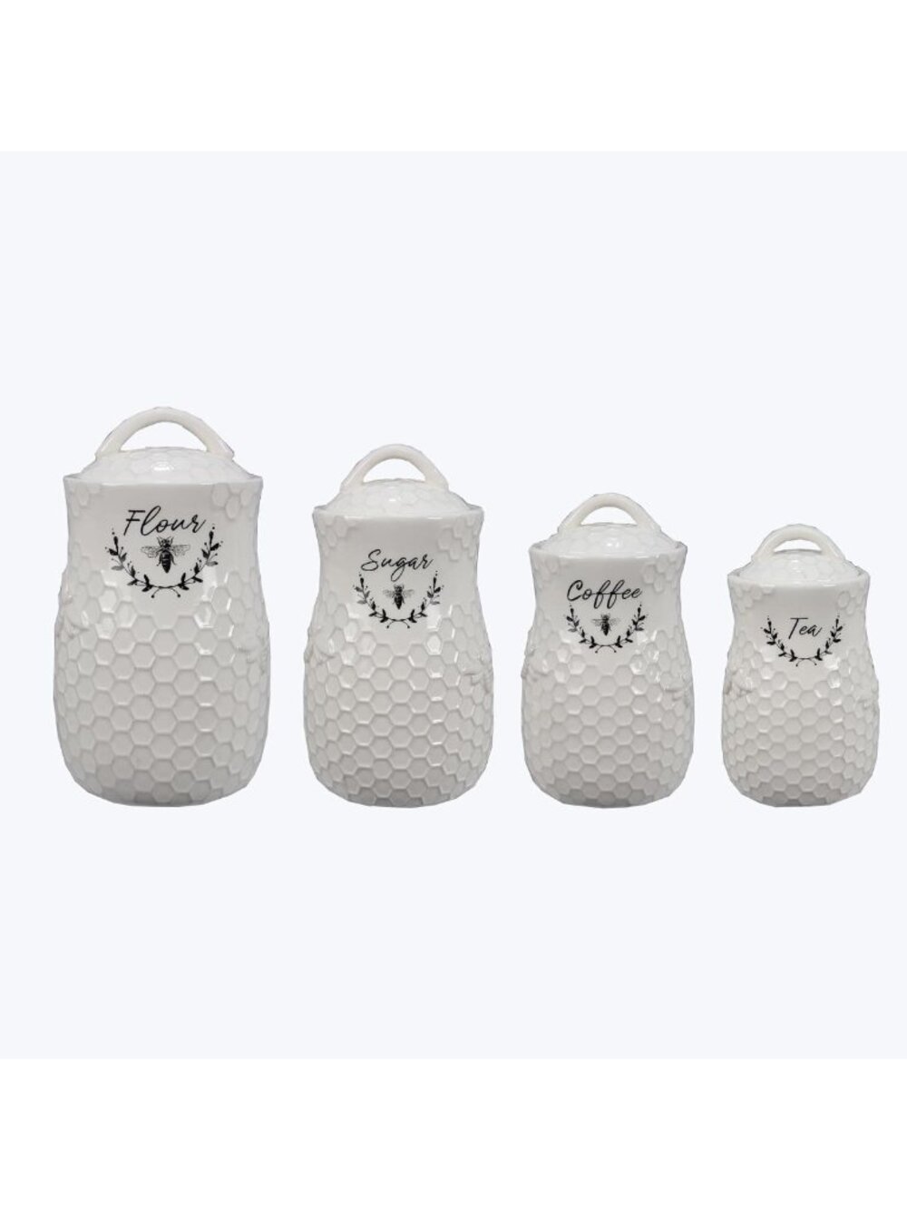 Farmhouse Ceramic Honey Bee Canister Set of 4 | Food Storage for Flour, Sugar